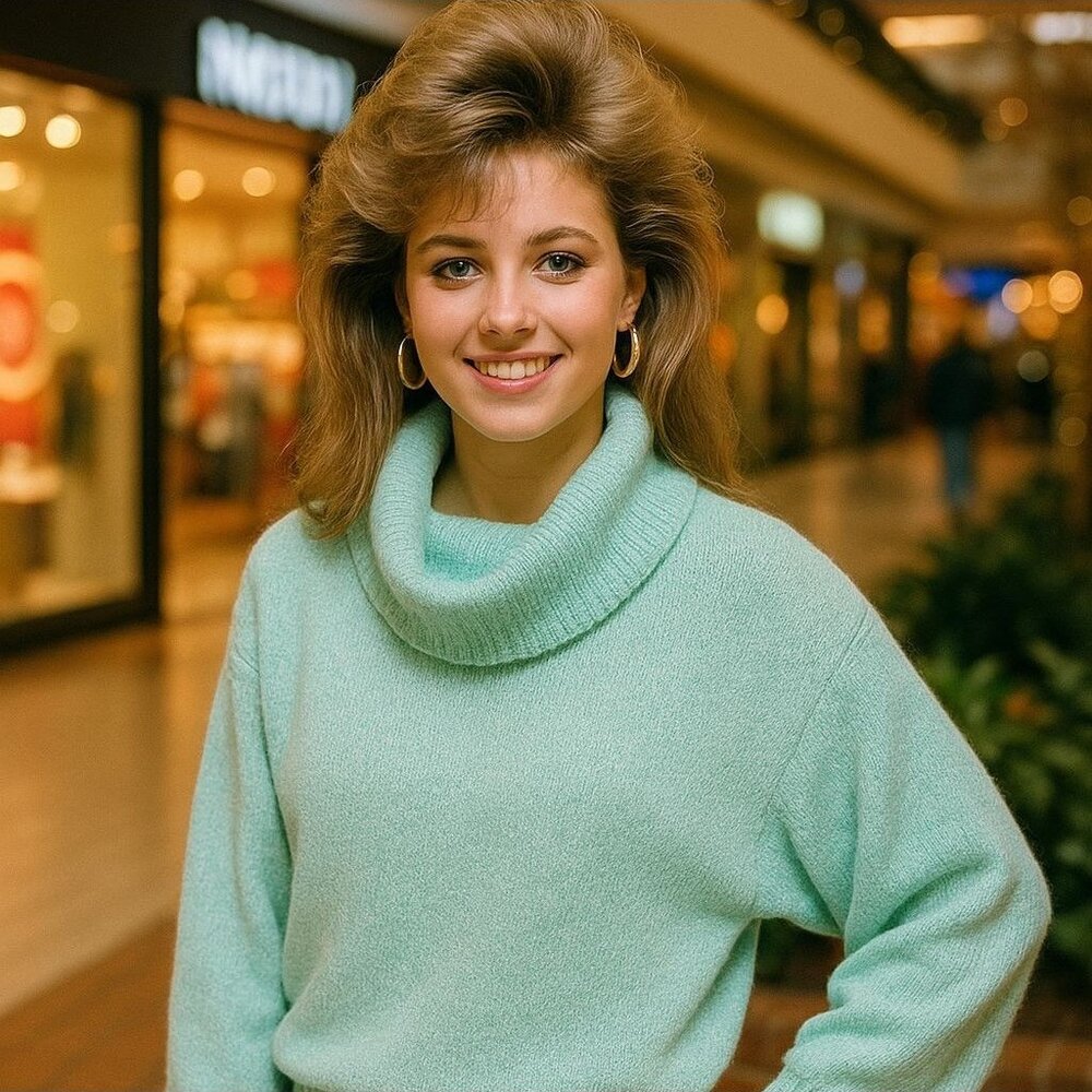 Jason Maxwell Cowl Neck Sweater Large VTG 80s Pastel Mint Textured Dolman Sleeve